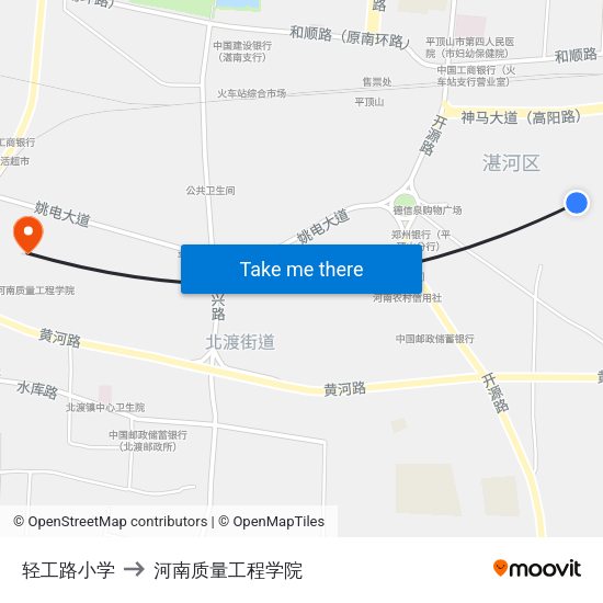 轻工路小学 to 河南质量工程学院 map