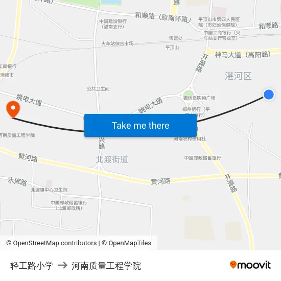 轻工路小学 to 河南质量工程学院 map