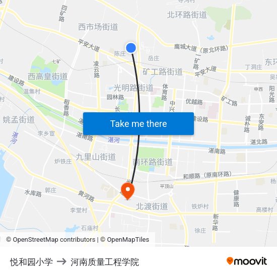 悦和园小学 to 河南质量工程学院 map