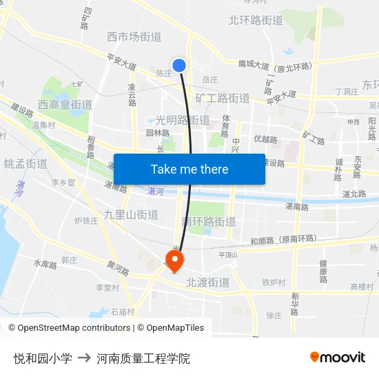 悦和园小学 to 河南质量工程学院 map