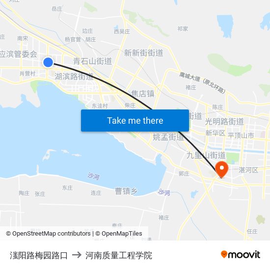 滍阳路梅园路口 to 河南质量工程学院 map