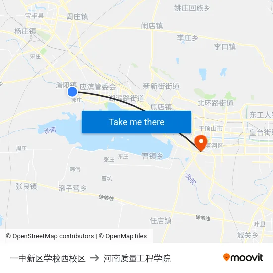 一中新区学校西校区 to 河南质量工程学院 map