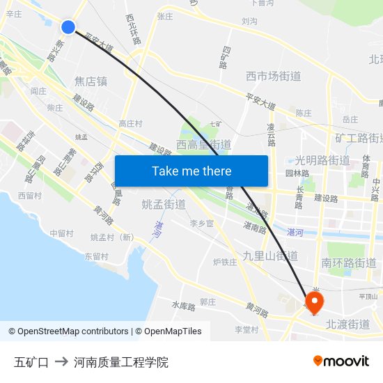 五矿口 to 河南质量工程学院 map