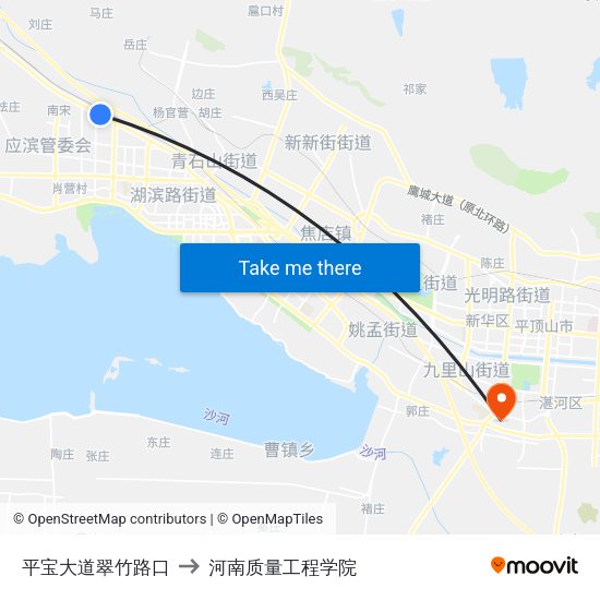平宝大道翠竹路口 to 河南质量工程学院 map