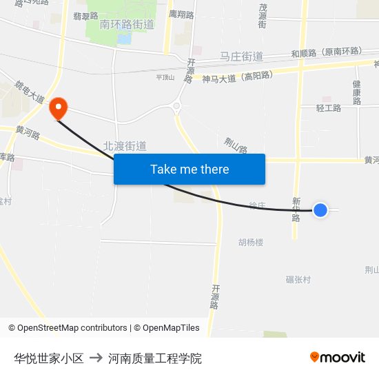 华悦世家小区 to 河南质量工程学院 map