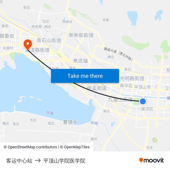 客运中心站 to 平顶山学院医学院 map