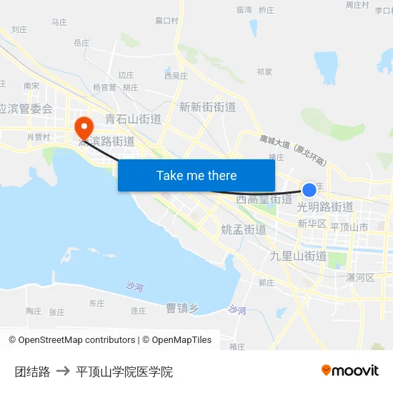 团结路 to 平顶山学院医学院 map