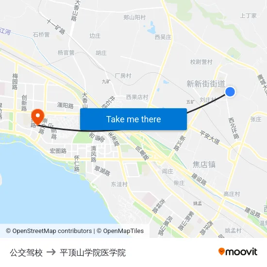 公交驾校 to 平顶山学院医学院 map