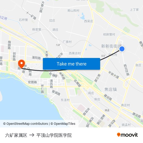 六矿家属区 to 平顶山学院医学院 map