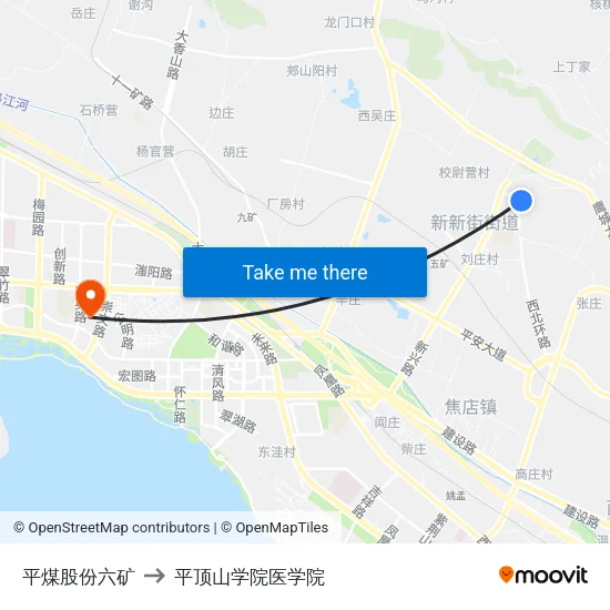 平煤股份六矿 to 平顶山学院医学院 map