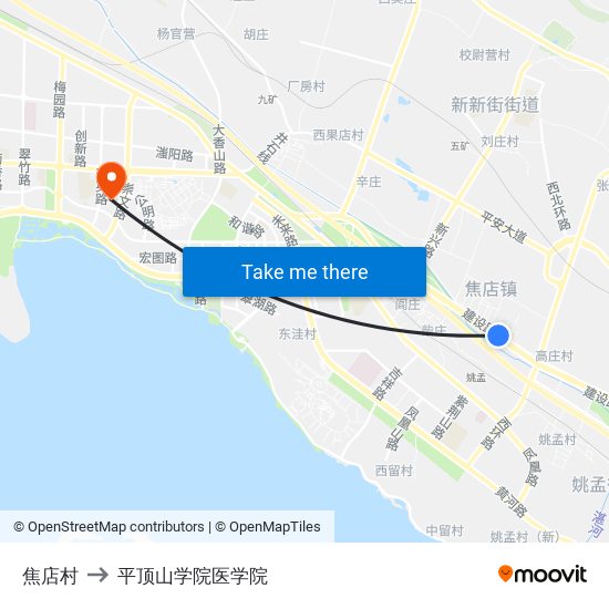 焦店村 to 平顶山学院医学院 map