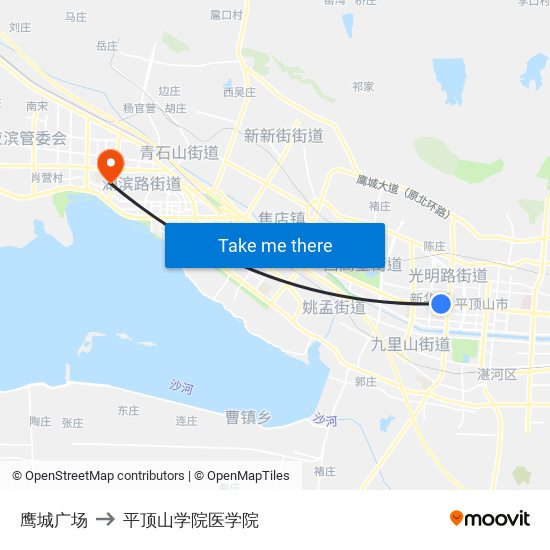 鹰城广场 to 平顶山学院医学院 map