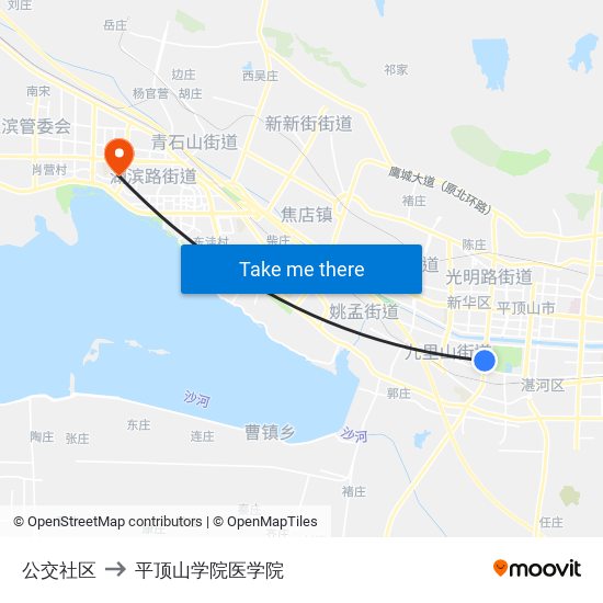 公交社区 to 平顶山学院医学院 map