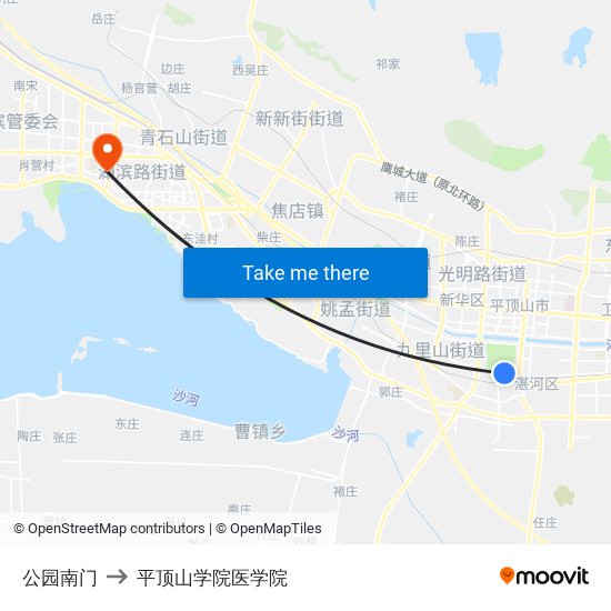 公园南门 to 平顶山学院医学院 map