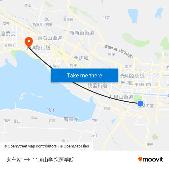 火车站 to 平顶山学院医学院 map