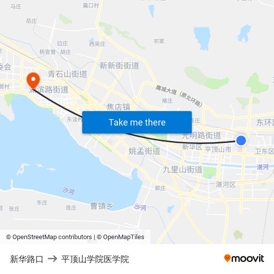 新华路口 to 平顶山学院医学院 map