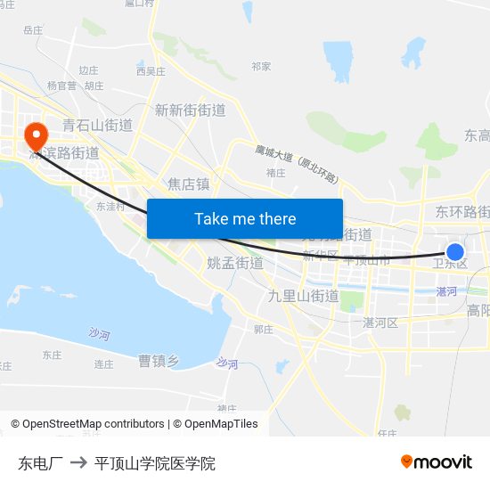 东电厂 to 平顶山学院医学院 map