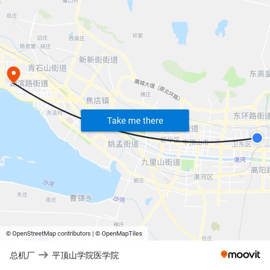 总机厂 to 平顶山学院医学院 map