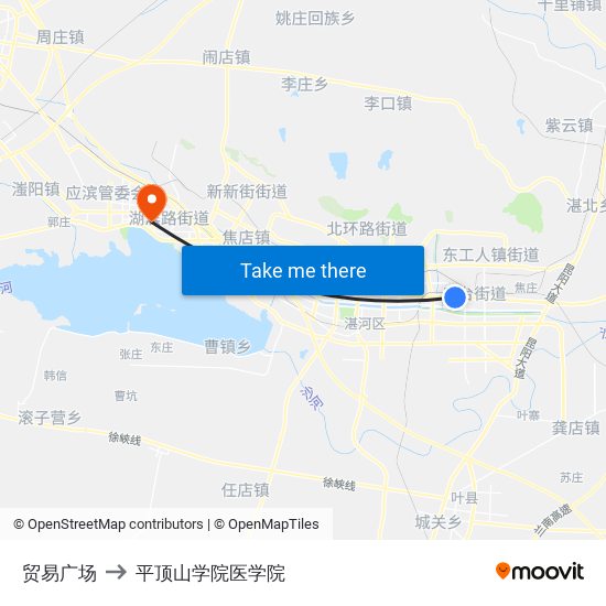 贸易广场 to 平顶山学院医学院 map