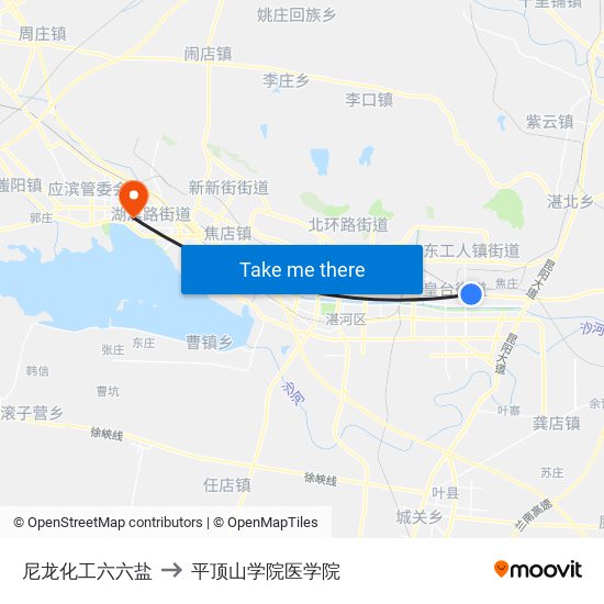 尼龙化工六六盐 to 平顶山学院医学院 map