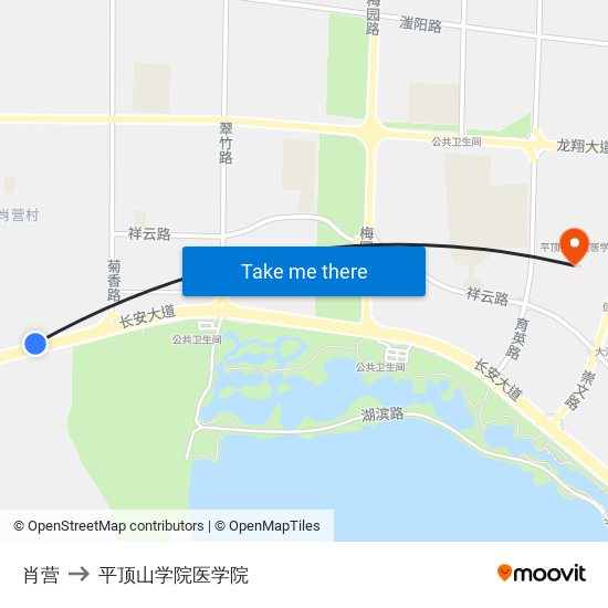 肖营 to 平顶山学院医学院 map