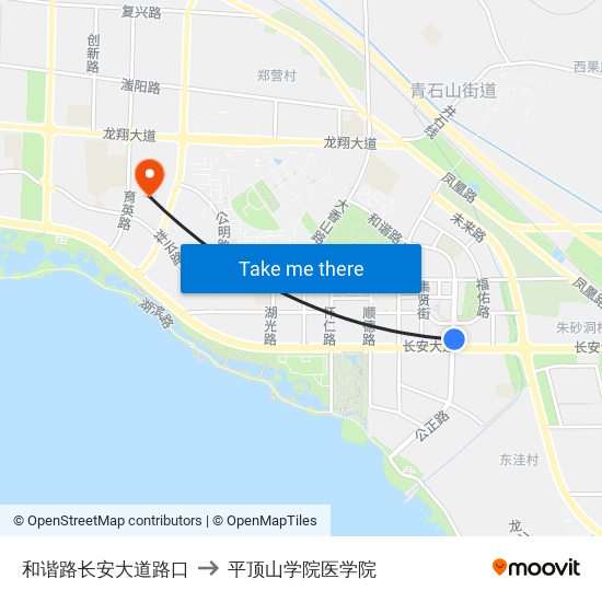 和谐路长安大道路口 to 平顶山学院医学院 map