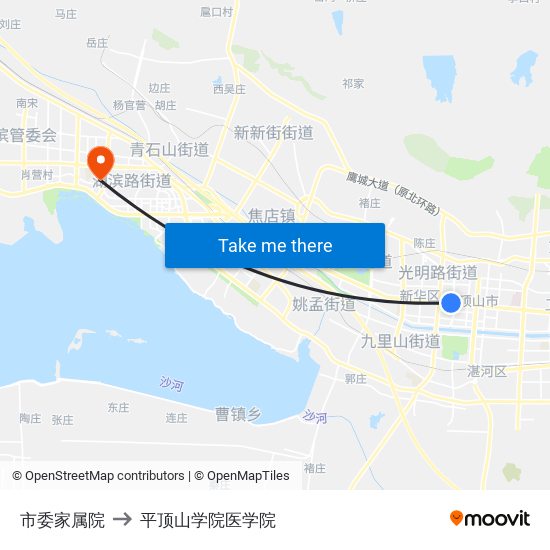 市委家属院 to 平顶山学院医学院 map