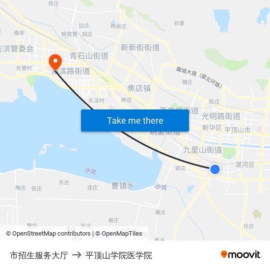 市招生服务大厅 to 平顶山学院医学院 map