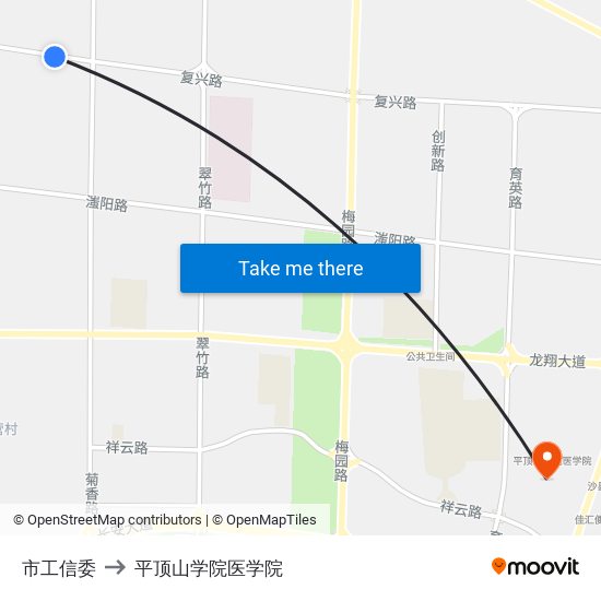 市工信委 to 平顶山学院医学院 map