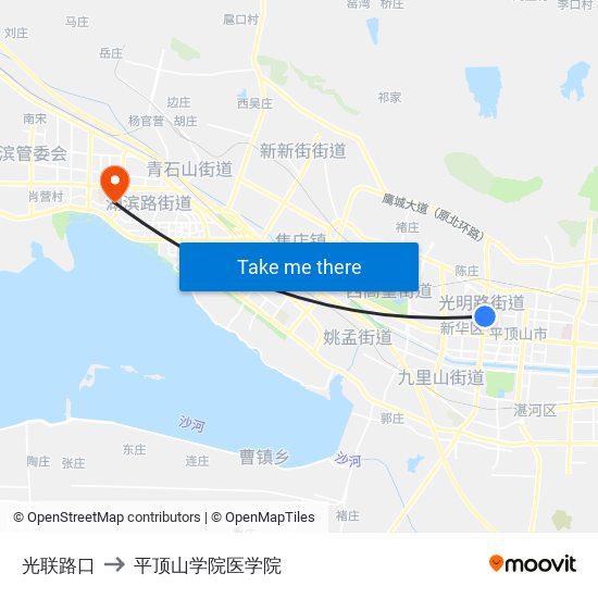 光联路口 to 平顶山学院医学院 map