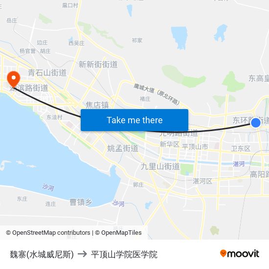魏寨(水城威尼斯) to 平顶山学院医学院 map