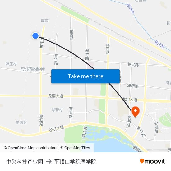 中兴科技产业园 to 平顶山学院医学院 map