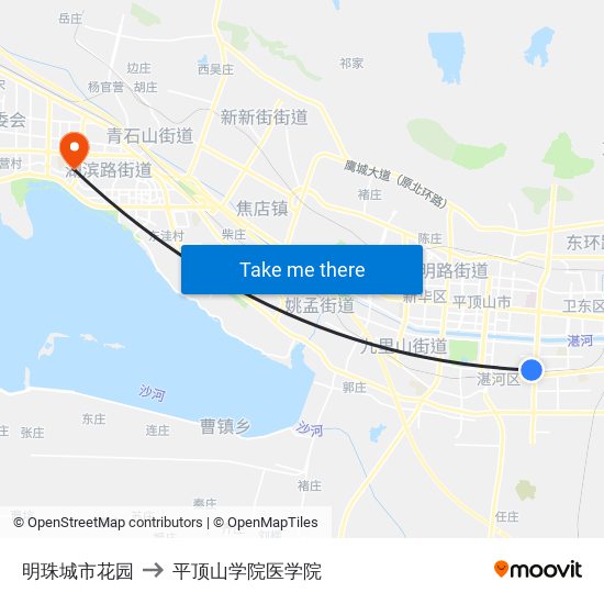 明珠城市花园 to 平顶山学院医学院 map