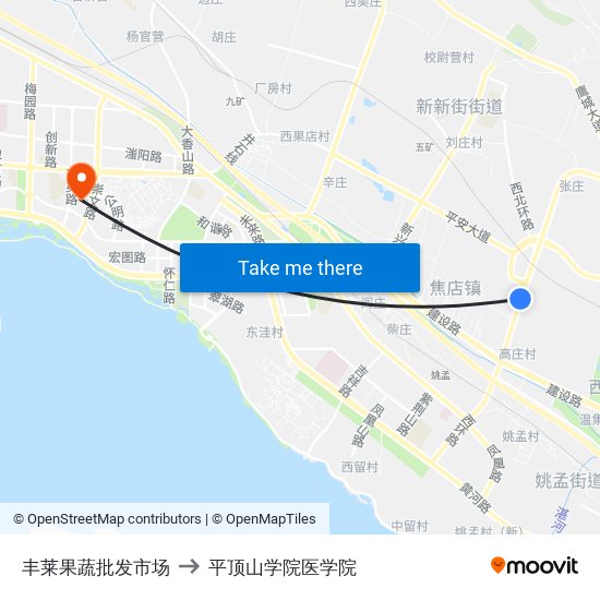 丰莱果蔬批发市场 to 平顶山学院医学院 map