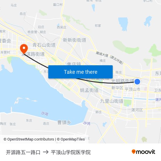 开源路五一路口 to 平顶山学院医学院 map