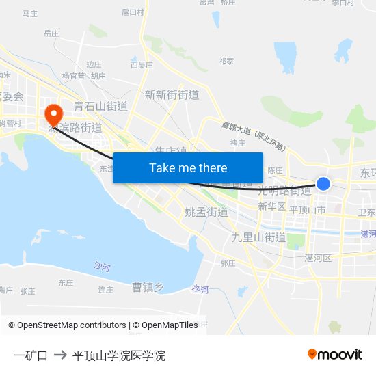 一矿口 to 平顶山学院医学院 map