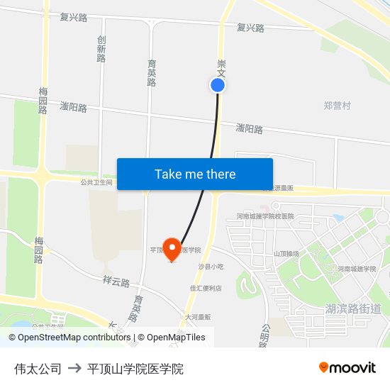 伟太公司 to 平顶山学院医学院 map