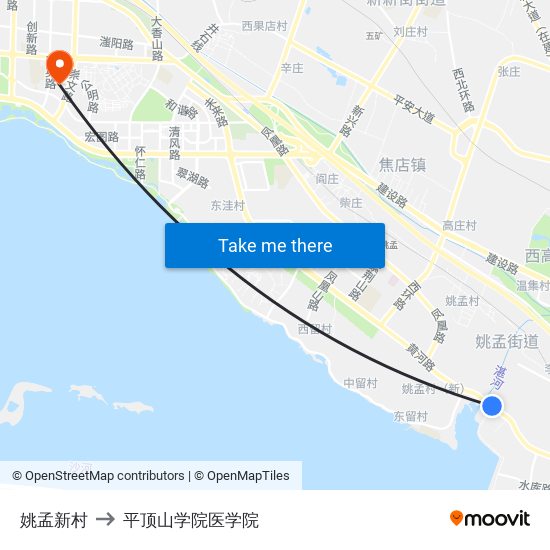 姚孟新村 to 平顶山学院医学院 map