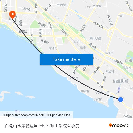 白龟山水库管理局 to 平顶山学院医学院 map