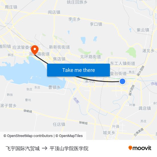 飞宇国际汽贸城 to 平顶山学院医学院 map