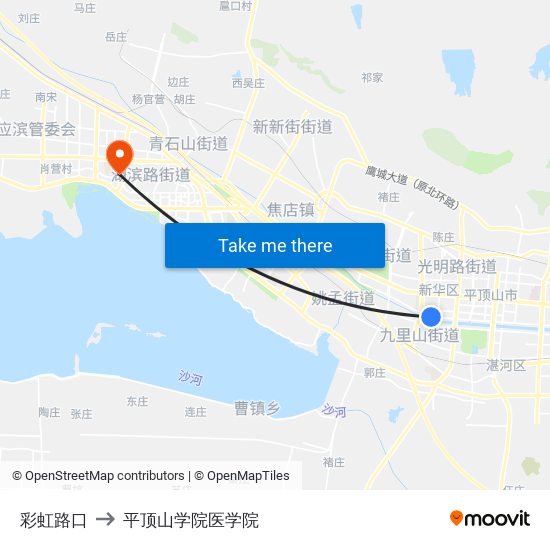 彩虹路口 to 平顶山学院医学院 map