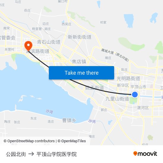 公园北街 to 平顶山学院医学院 map