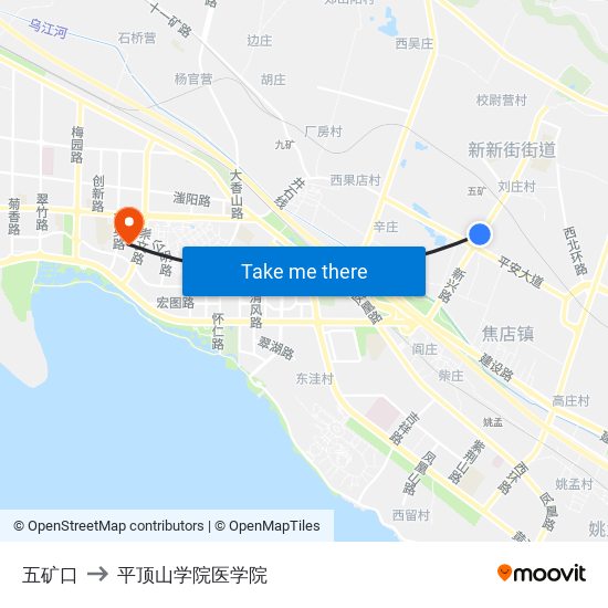 五矿口 to 平顶山学院医学院 map