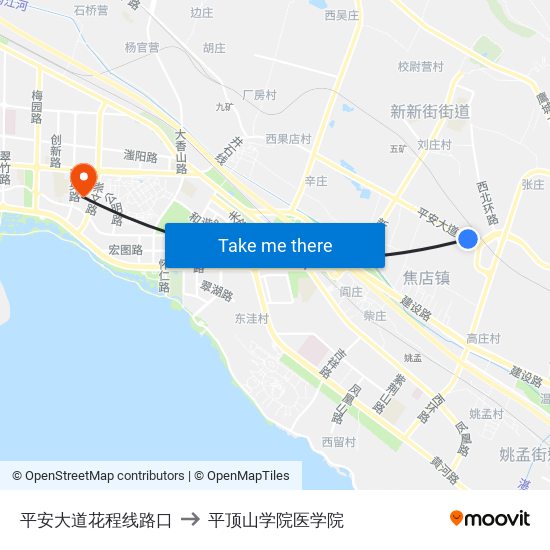 平安大道花程线路口 to 平顶山学院医学院 map