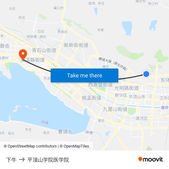 下牛 to 平顶山学院医学院 map