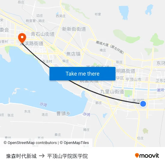 豫森时代新城 to 平顶山学院医学院 map
