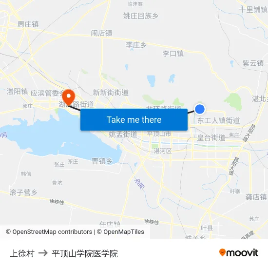上徐村 to 平顶山学院医学院 map