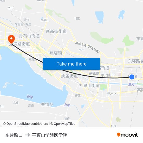 东建路口 to 平顶山学院医学院 map