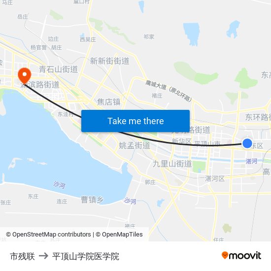 市残联 to 平顶山学院医学院 map