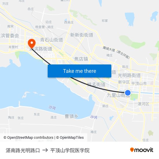 湛南路光明路口 to 平顶山学院医学院 map